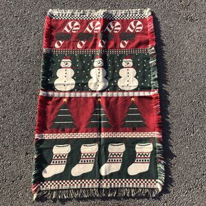 Christmas Holiday Fringed Tapestry Throw Lap Blanket Textile Wall Hanging  28x45
